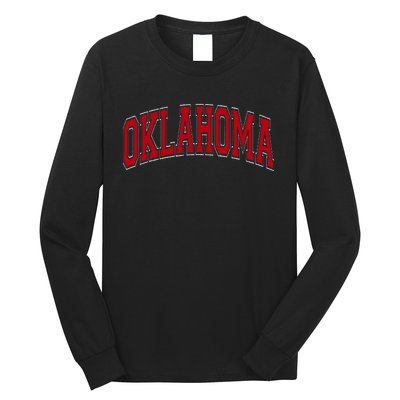 Oklahoma Ok Varsity Style Red Text Long Sleeve Shirt