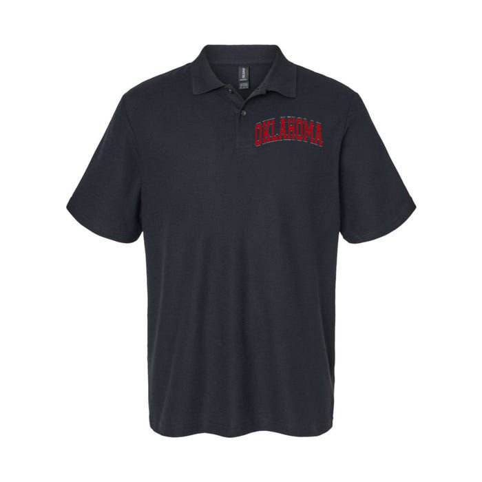 Oklahoma Ok Varsity Style Red Text Softstyle Adult Sport Polo