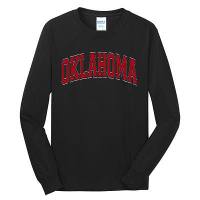 Oklahoma Ok Varsity Style Red Text Tall Long Sleeve T-Shirt