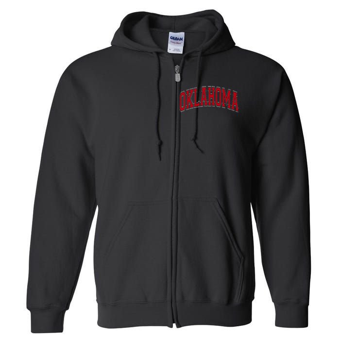 Oklahoma Ok Varsity Style Red Text Full Zip Hoodie