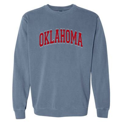 Oklahoma Ok Varsity Style Red Text Garment-Dyed Sweatshirt