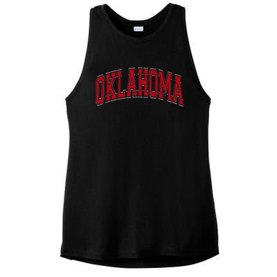 Oklahoma Ok Varsity Style Red Text Ladies PosiCharge Tri-Blend Wicking Tank