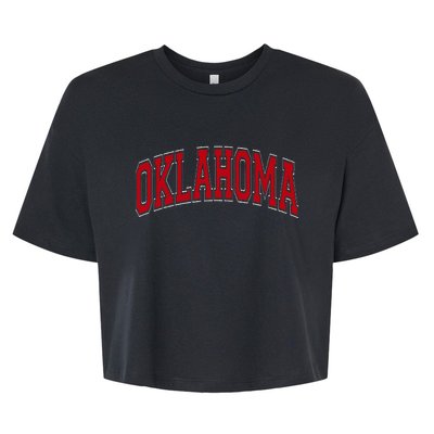 Oklahoma Ok Varsity Style Red Text Bella+Canvas Jersey Crop Tee