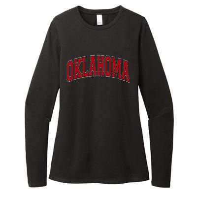 Oklahoma Ok Varsity Style Red Text Womens CVC Long Sleeve Shirt