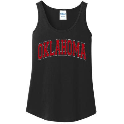 Oklahoma Ok Varsity Style Red Text Ladies Essential Tank