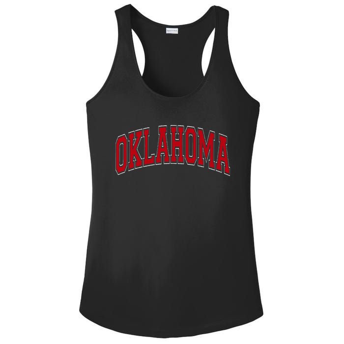 Oklahoma Ok Varsity Style Red Text Ladies PosiCharge Competitor Racerback Tank