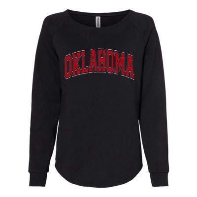 Oklahoma Ok Varsity Style Red Text Womens California Wash Sweatshirt