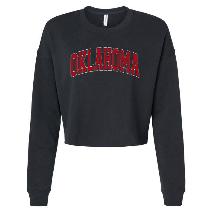 Oklahoma Ok Varsity Style Red Text Cropped Pullover Crew