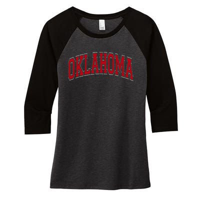 Oklahoma Ok Varsity Style Red Text Women's Tri-Blend 3/4-Sleeve Raglan Shirt