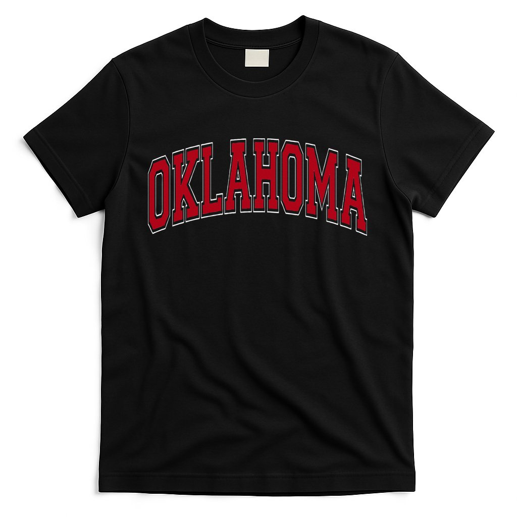 Oklahoma OK Varsity Style Red Text T-Shirt