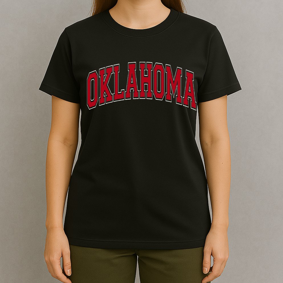 Oklahoma OK Varsity Style Red Text T-Shirt