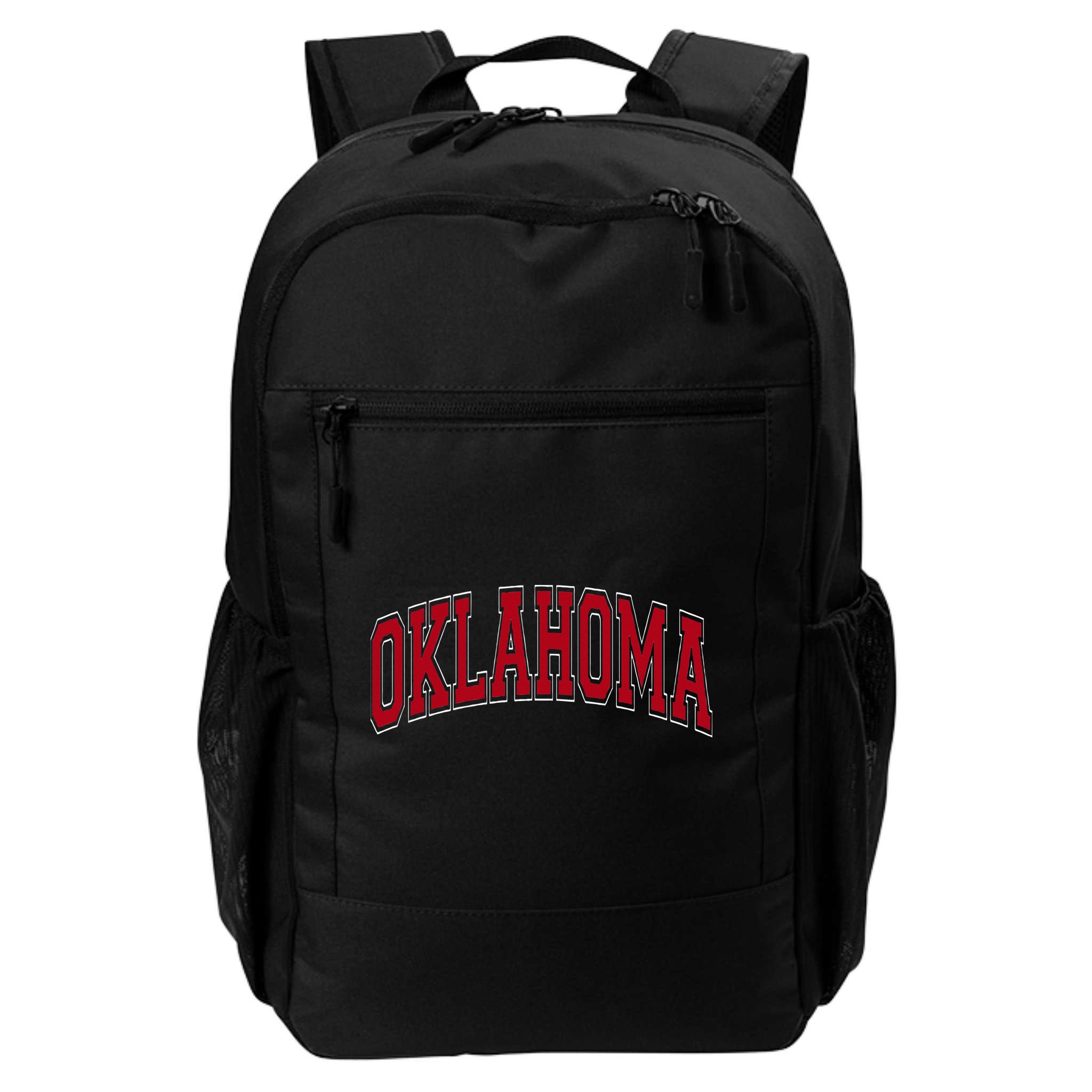 Oklahoma OK Varsity Style Red Text Backpack