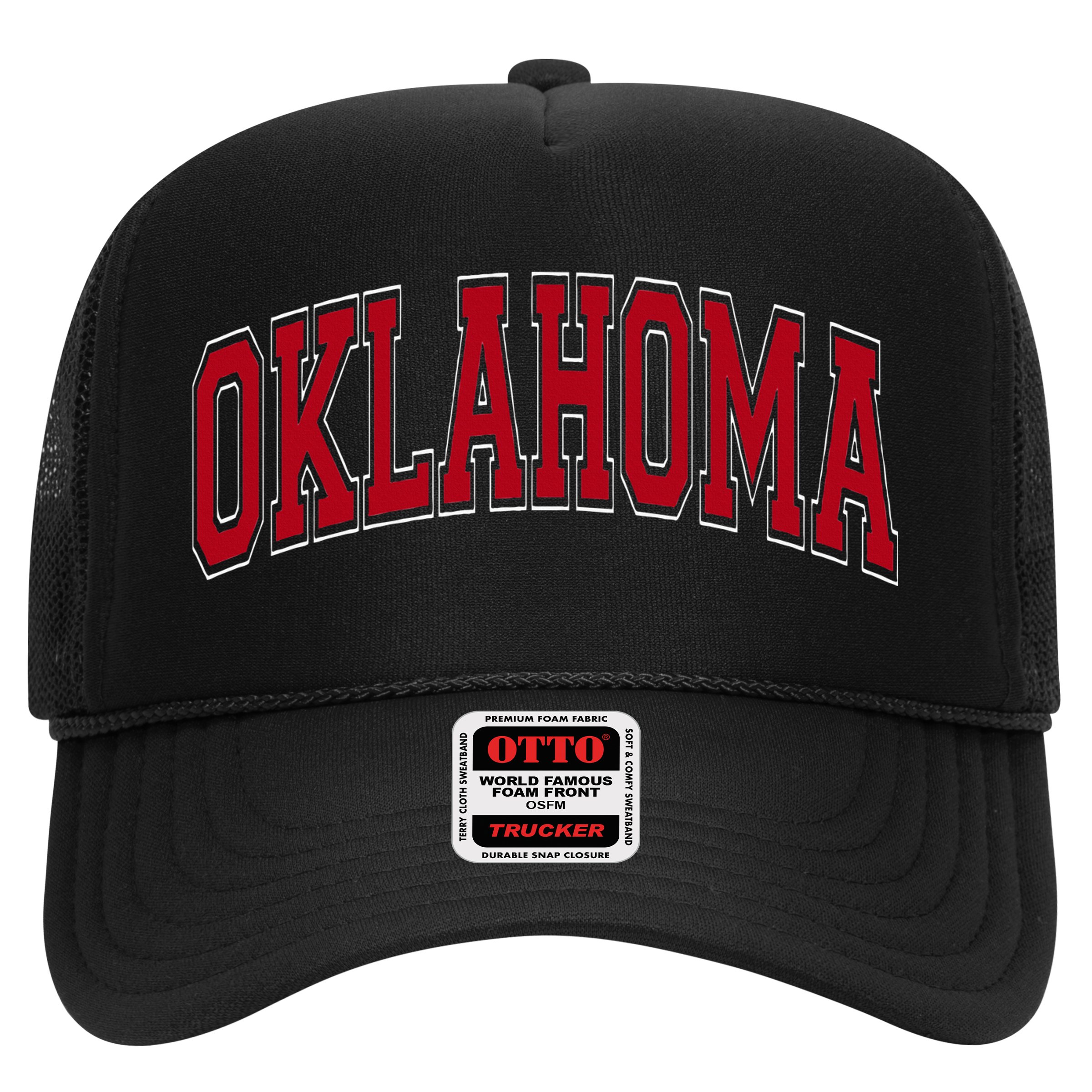 Oklahoma OK Varsity Style Red Text Hat