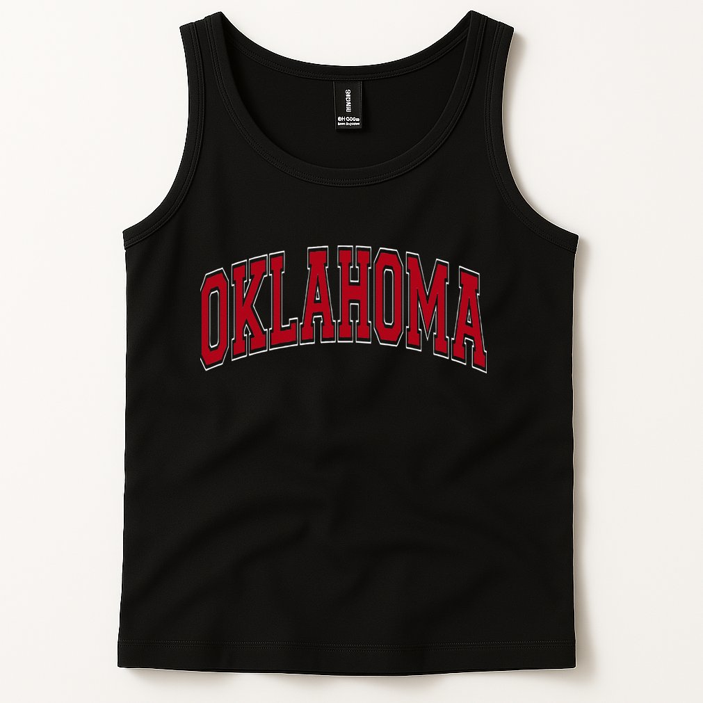 Oklahoma OK Varsity Style Red Text Tank Top