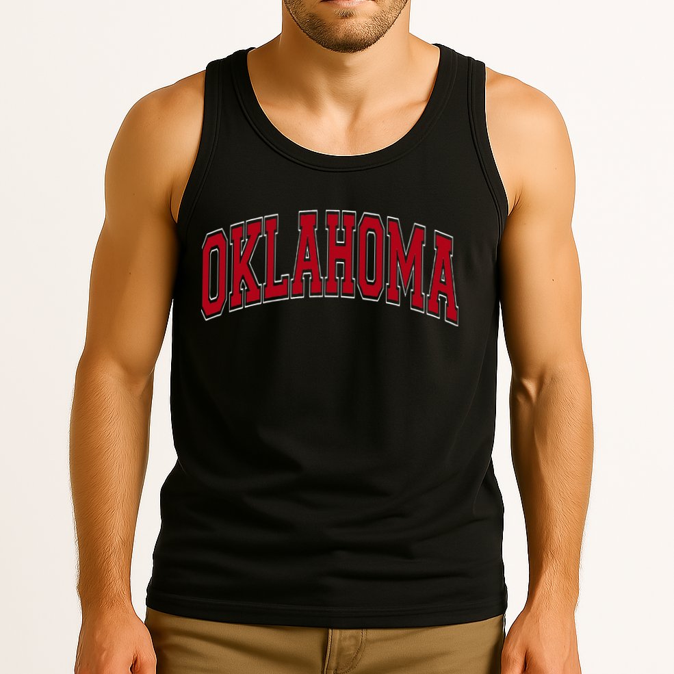 Oklahoma OK Varsity Style Red Text Tank Top