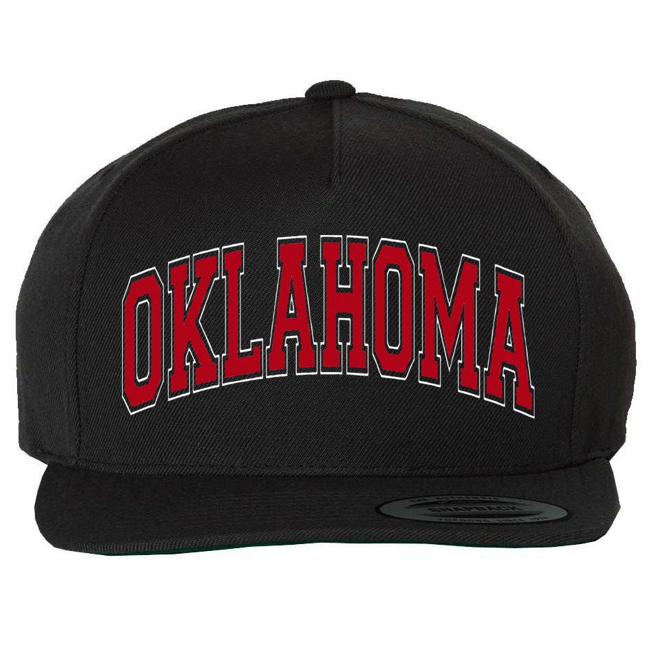 Oklahoma OK Varsity Style Red Text Wool Snapback Cap