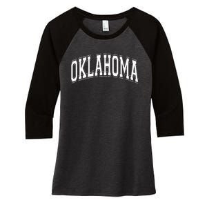 Oklahoma Ok Varsity Style White Text Women's Tri-Blend 3/4-Sleeve Raglan Shirt