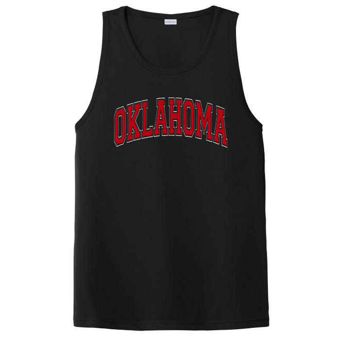 Oklahoma Ok Varsity Style Red Text PosiCharge Competitor Tank