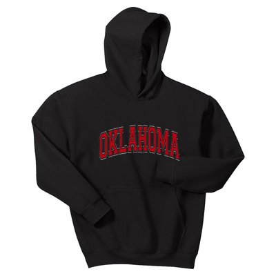 Oklahoma Ok Varsity Style Red Text Kids Hoodie