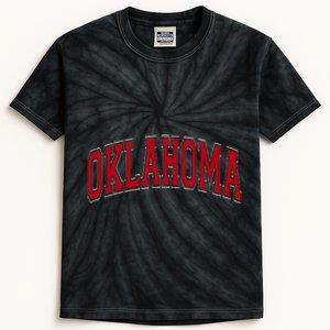 Oklahoma Ok Varsity Style Red Text Kids Tie-Dye T-Shirt