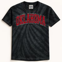 Oklahoma Ok Varsity Style Red Text Kids Tie-Dye T-Shirt