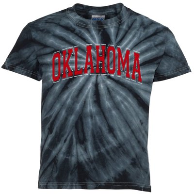 Oklahoma Ok Varsity Style Red Text Kids Tie-Dye T-Shirt