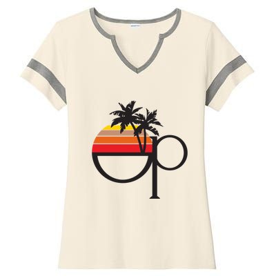 Ocean Pacific 80s Retro Sunset Ladies Halftime Notch Neck Tee