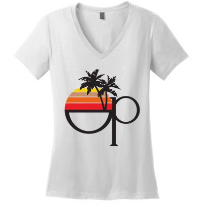 Ocean Pacific 80s Retro Sunset Women's V-Neck T-Shirt