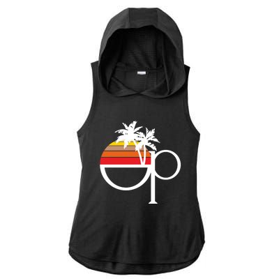 Ocean Pacific 80s Retro Sunset Ladies PosiCharge Tri-Blend Wicking Draft Hoodie Tank