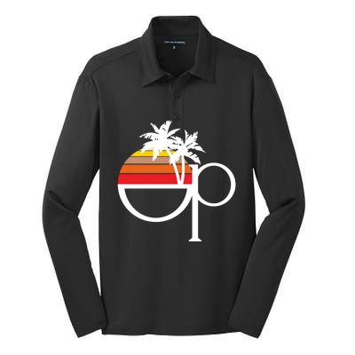 Ocean Pacific 80s Retro Sunset Silk Touch Performance Long Sleeve Polo