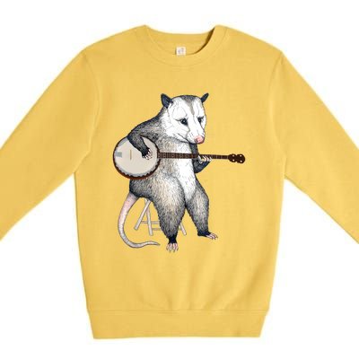 Opossum Playing Banjo Guitar Possum Live Weird Trash Kitty Premium Crewneck Sweatshirt