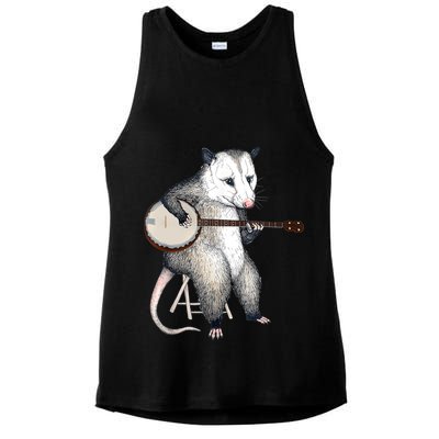 Opossum Playing Banjo Guitar Possum Live Weird Trash Kitty Ladies PosiCharge Tri-Blend Wicking Tank
