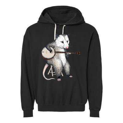 Opossum Playing Banjo Guitar Possum Live Weird Trash Kitty Garment-Dyed Fleece Hoodie