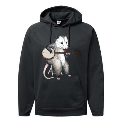 Opossum Playing Banjo Guitar Possum Live Weird Trash Kitty Performance Fleece Hoodie