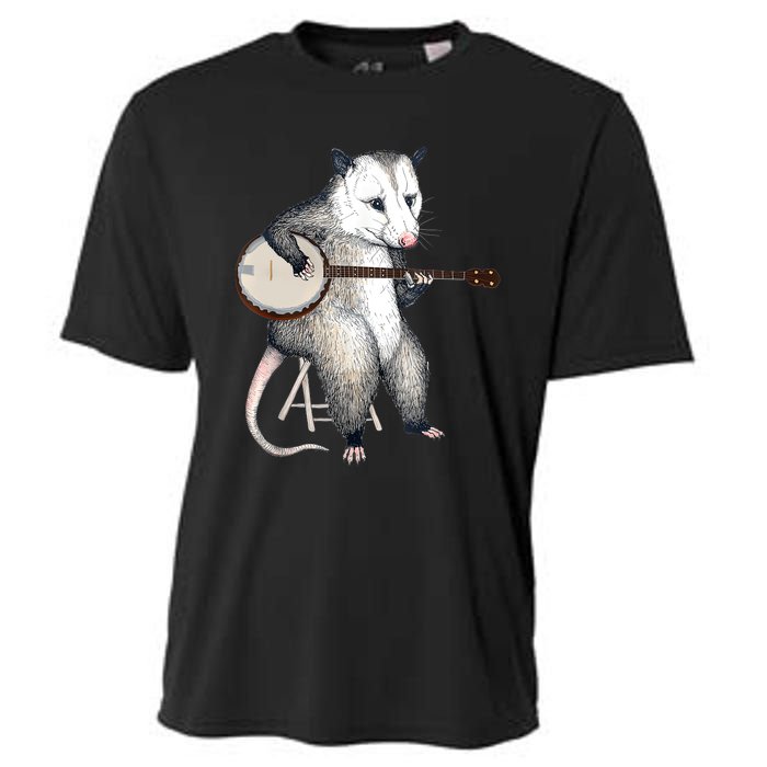 Opossum Playing Banjo Guitar Possum Live Weird Trash Kitty Cooling Performance Crew T-Shirt