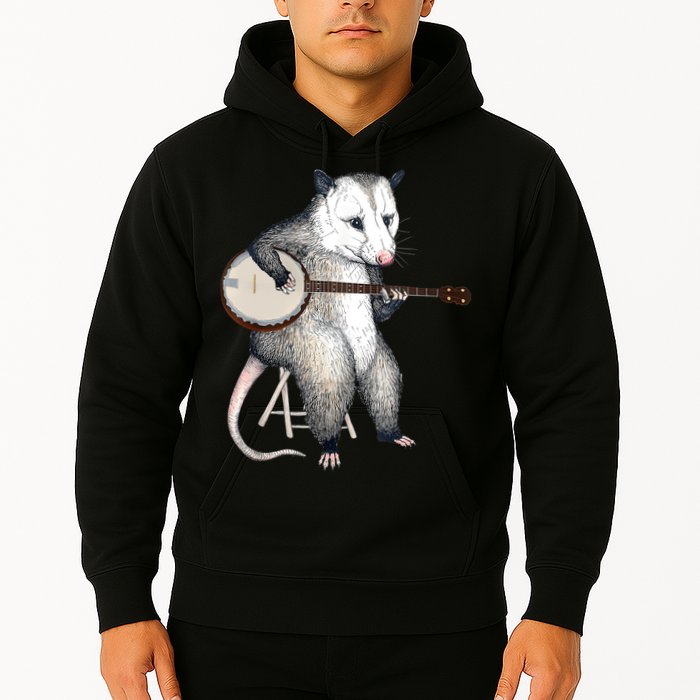 Opossum Playing Banjo Guitar Possum Live Weird Trash Kitty Hoodie
