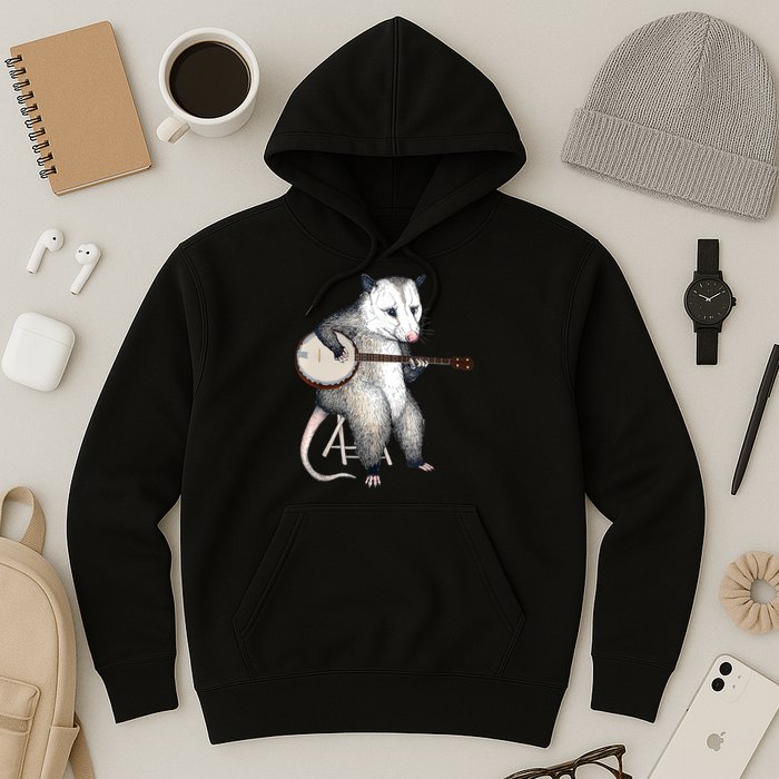 Opossum Playing Banjo Guitar Possum Live Weird Trash Kitty Hoodie