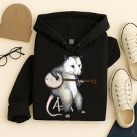 Opossum Playing Banjo Guitar Possum Live Weird Trash Kitty Hoodie