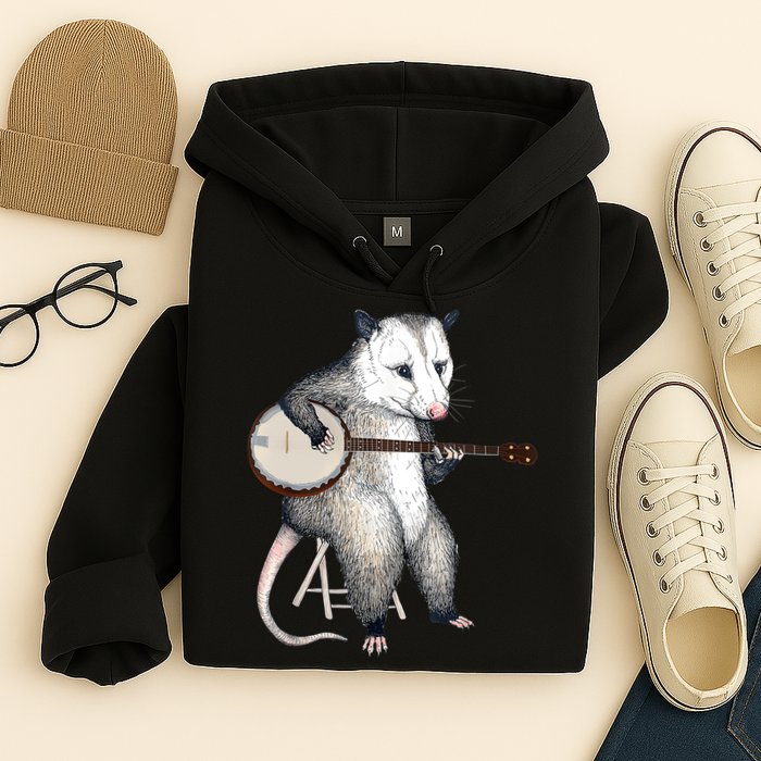 Opossum Playing Banjo Guitar Possum Live Weird Trash Kitty Hoodie