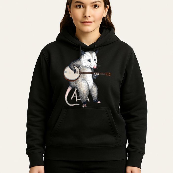 Opossum Playing Banjo Guitar Possum Live Weird Trash Kitty Hoodie