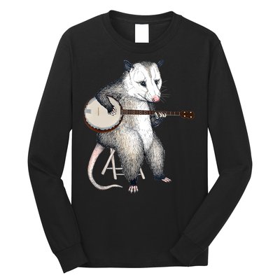 Opossum Playing Banjo Guitar Possum Live Weird Trash Kitty Long Sleeve Shirt
