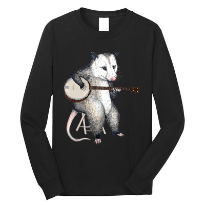 Opossum Playing Banjo Guitar Possum Live Weird Trash Kitty Long Sleeve Shirt