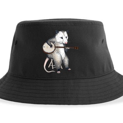 Opossum Playing Banjo Guitar Possum Live Weird Trash Kitty Sustainable Bucket Hat