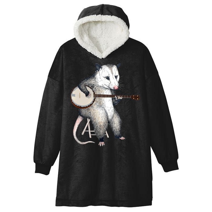 Opossum Playing Banjo Guitar Possum Live Weird Trash Kitty Hooded Wearable Blanket