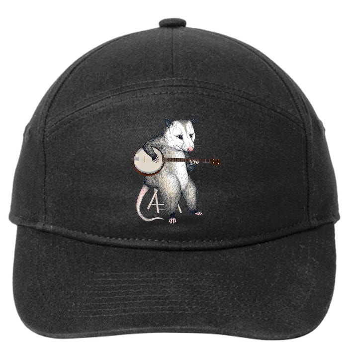 Opossum Playing Banjo Guitar Possum Live Weird Trash Kitty 7-Panel Snapback Hat
