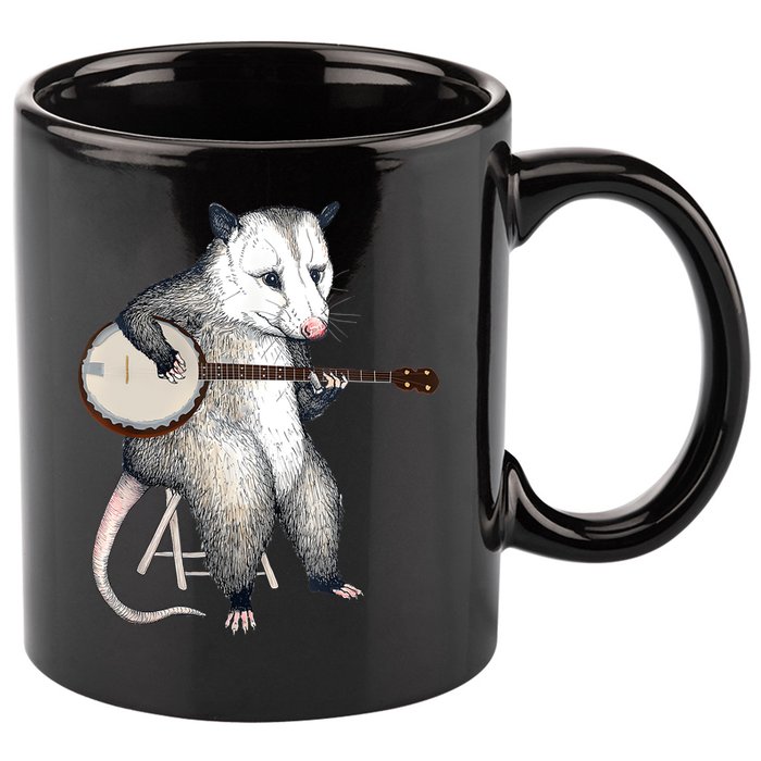 Opossum Playing Banjo Guitar Possum Live Weird Trash Kitty 11oz C Handle Ceramic Mug