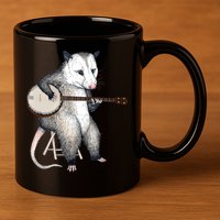 Opossum Playing Banjo Guitar Possum Live Weird Trash Kitty 11oz C Handle Ceramic Mug
