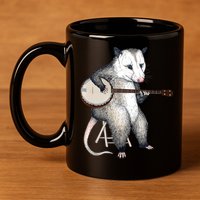 Opossum Playing Banjo Guitar Possum Live Weird Trash Kitty 11oz C Handle Ceramic Mug