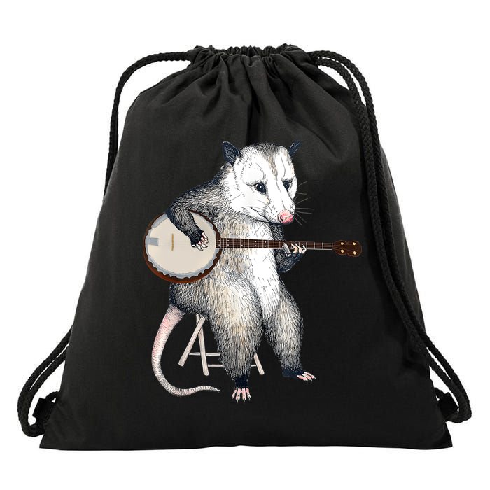 Opossum Playing Banjo Guitar Possum Live Weird Trash Kitty Drawstring Bag