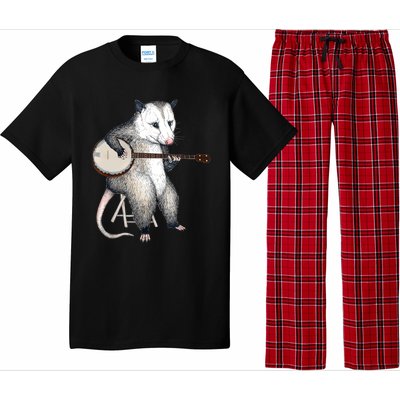 Opossum Playing Banjo Guitar Possum Live Weird Trash Kitty Pajama Set